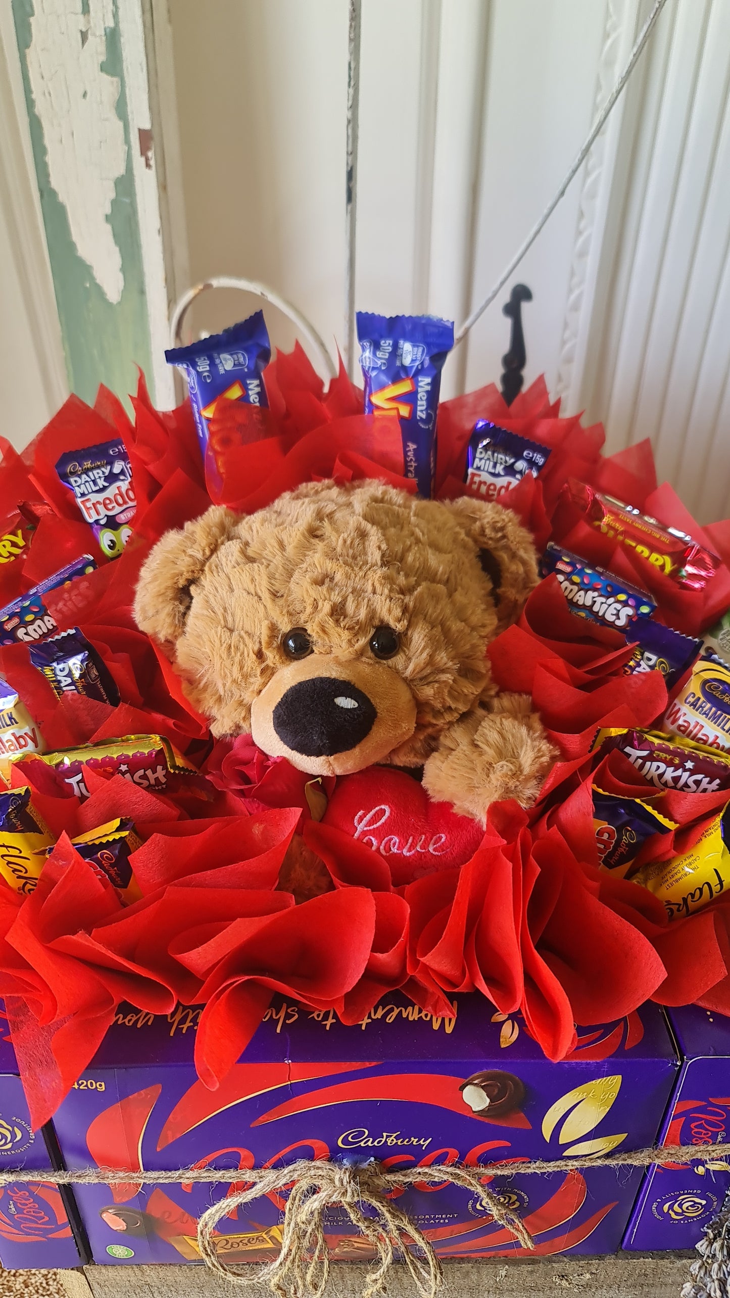 Large Roses & Teddy Chocolate Bouquet