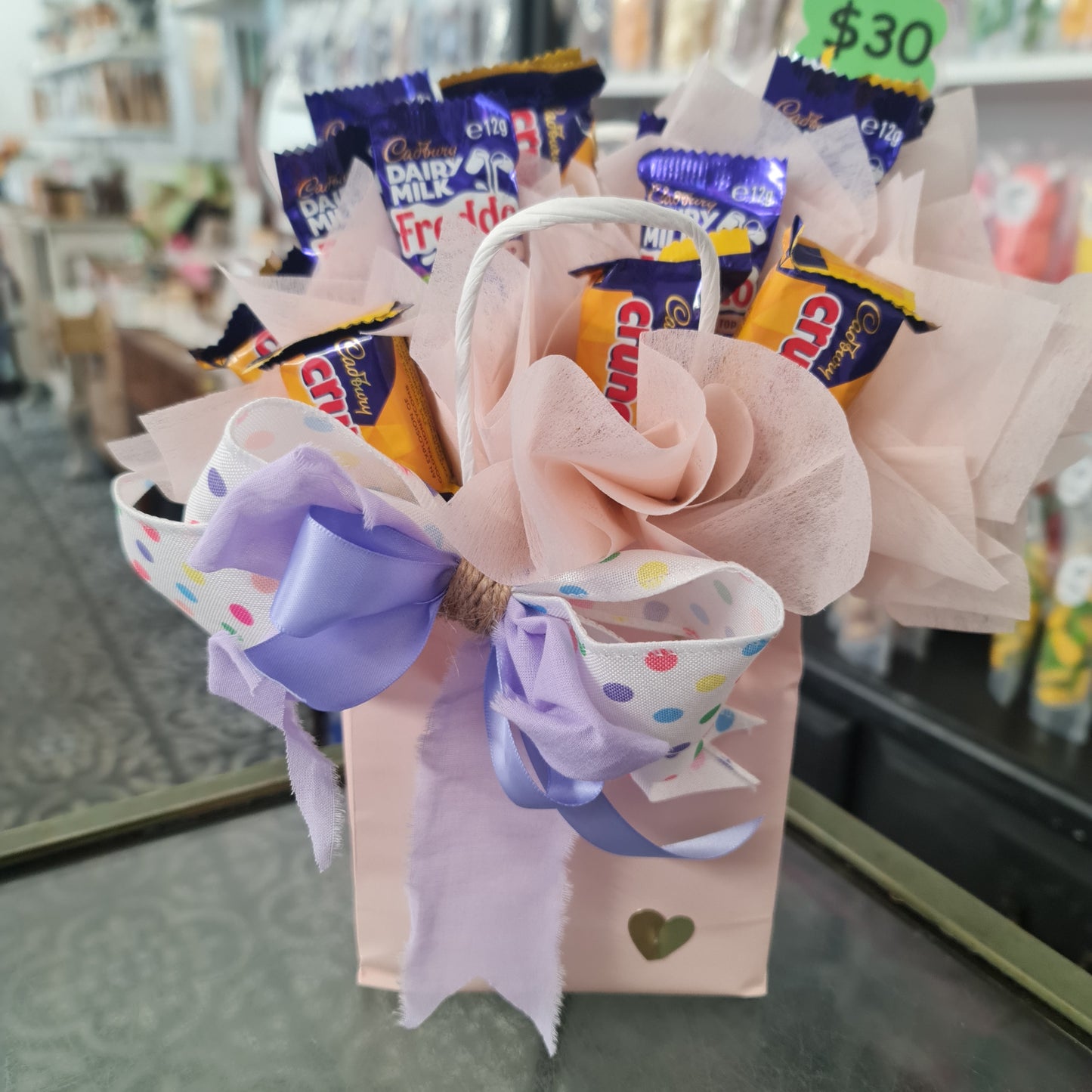 Pink Freddo & Crunchie Gift Bag Bouquet