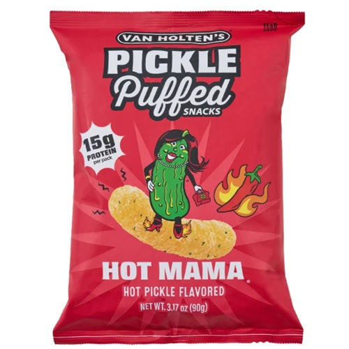 Van Holtens Hot Mama Hot Flavoured Pickle Puffed Snack 90g Bag