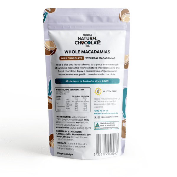 Queensland Macadamia Nuts Coated in Premium Milk Chocolate (100g)