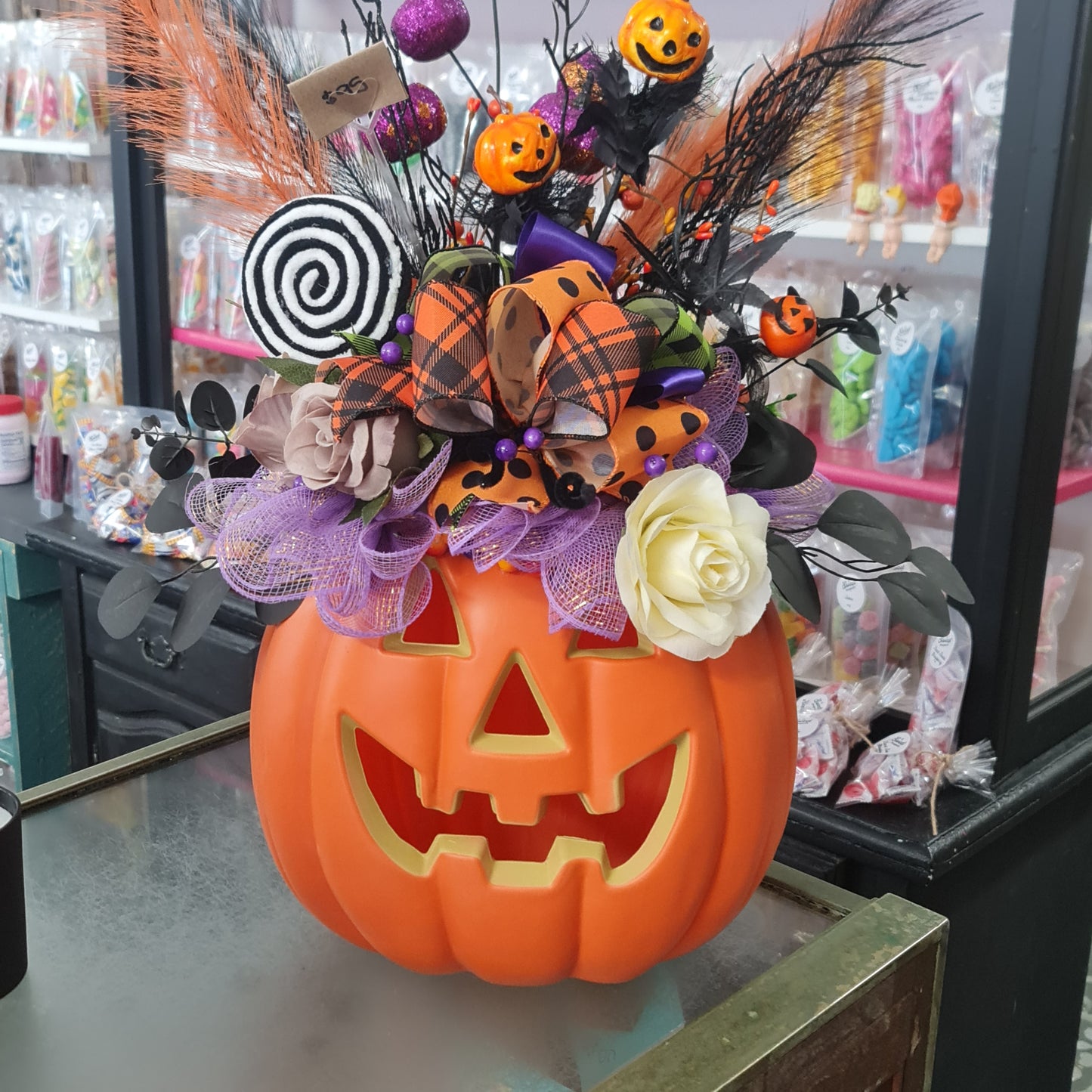 XL Hand Decorated Halloween Pumpkin