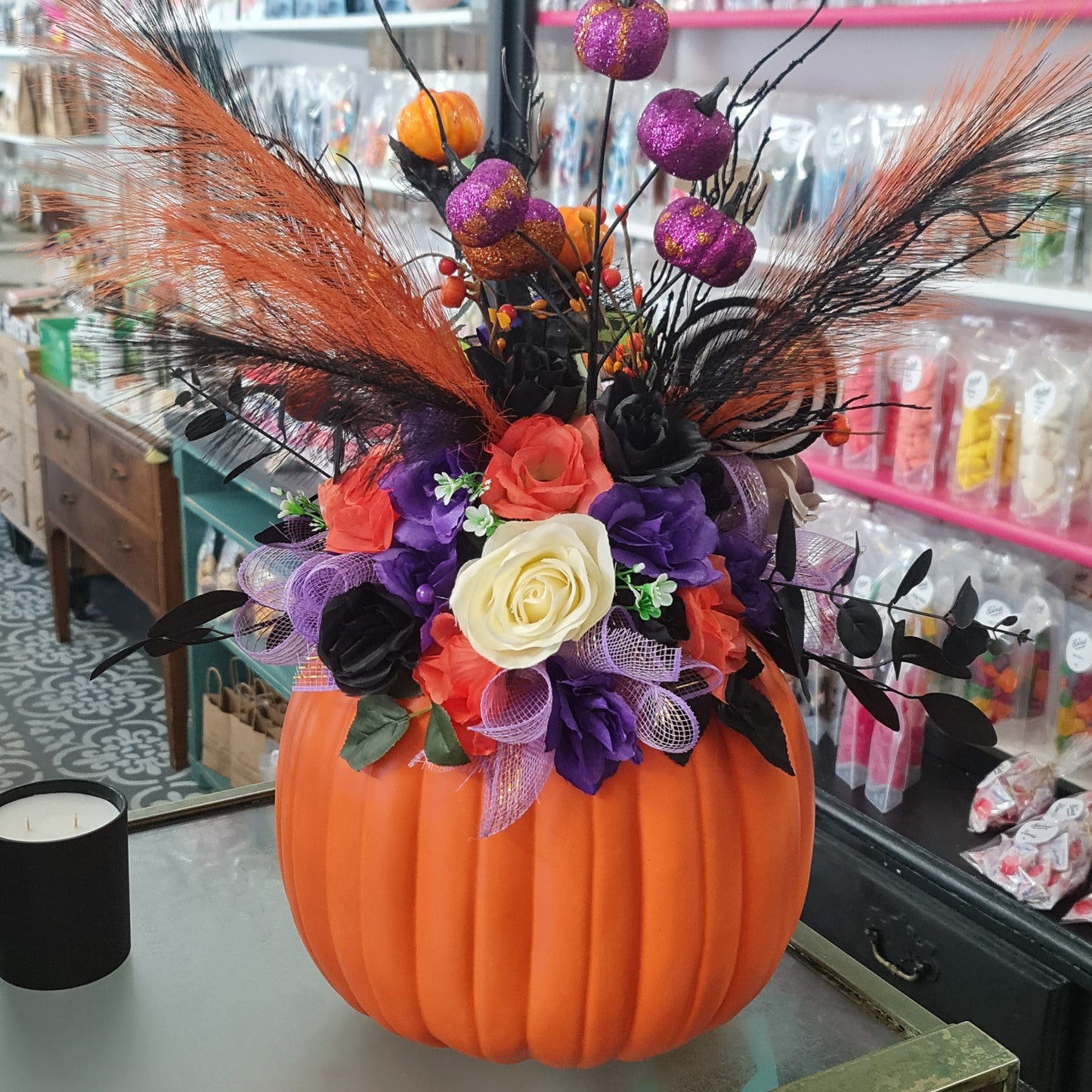 XL Hand Decorated Halloween Pumpkin