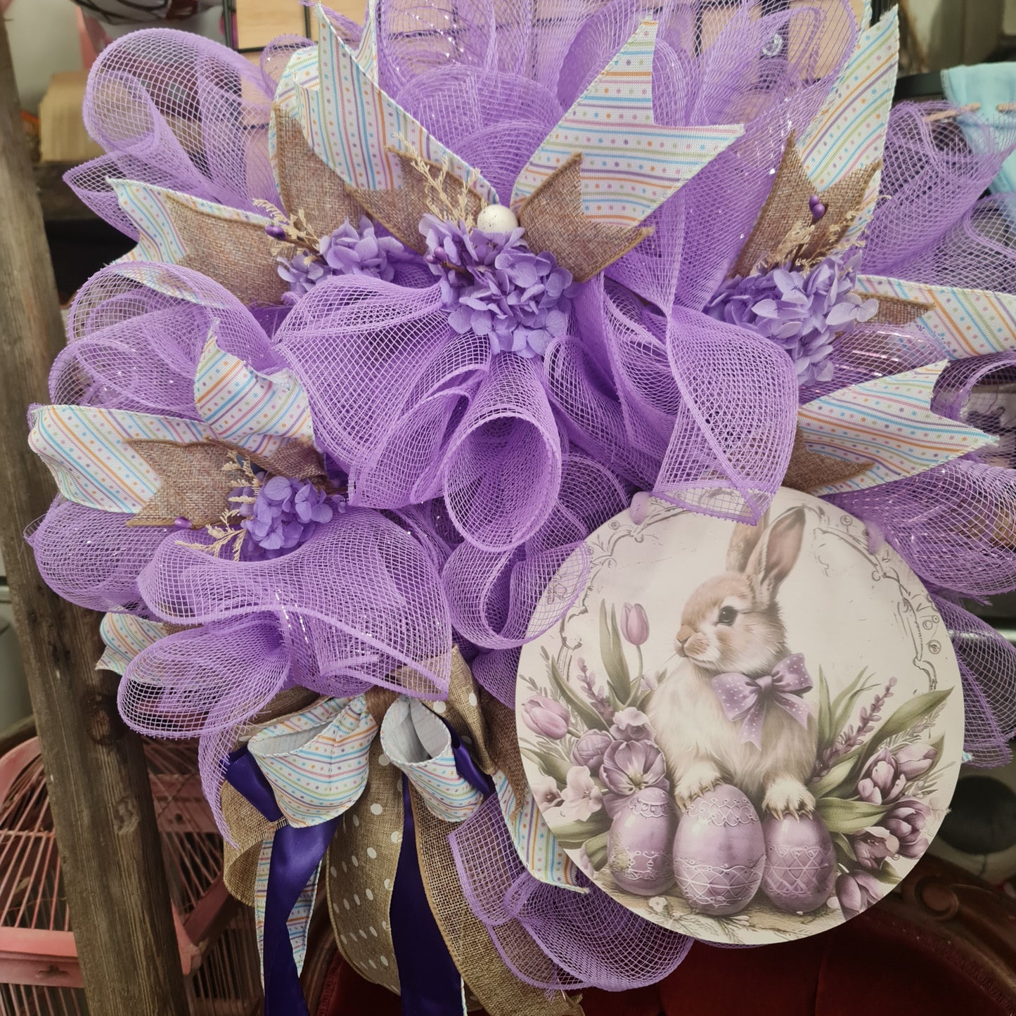 Lilac Happy Easter Bunny Handmade Wreath