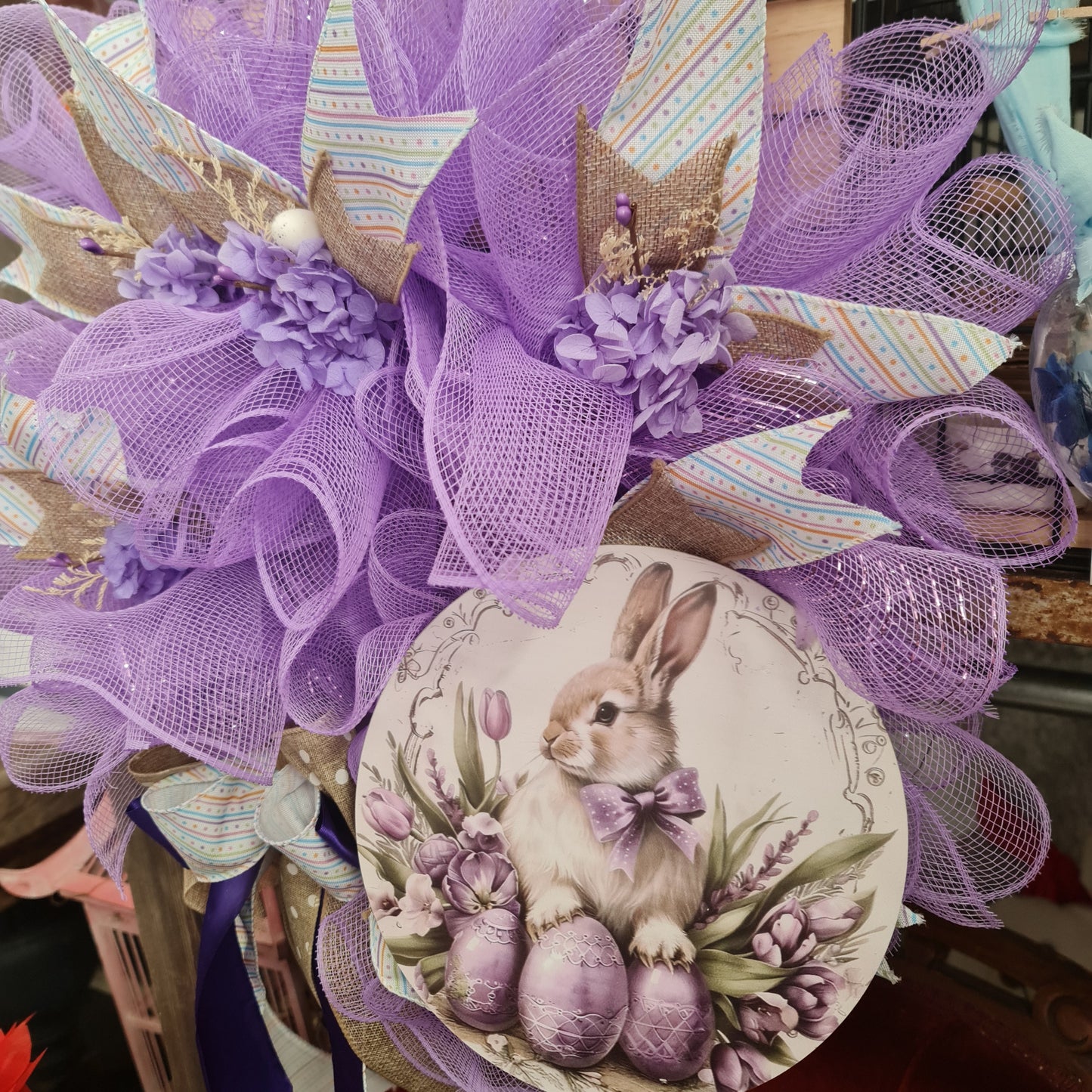 Lilac Happy Easter Bunny Handmade Wreath