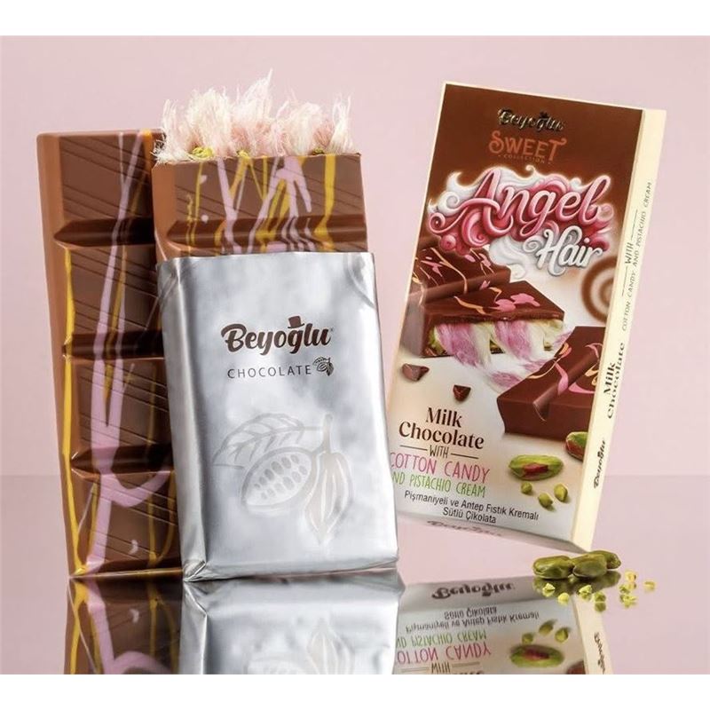 Beyoglu Dubai Chocolate Angel Hair Milk Chocolate Filled with Pistachio and Cotton Candy 170g