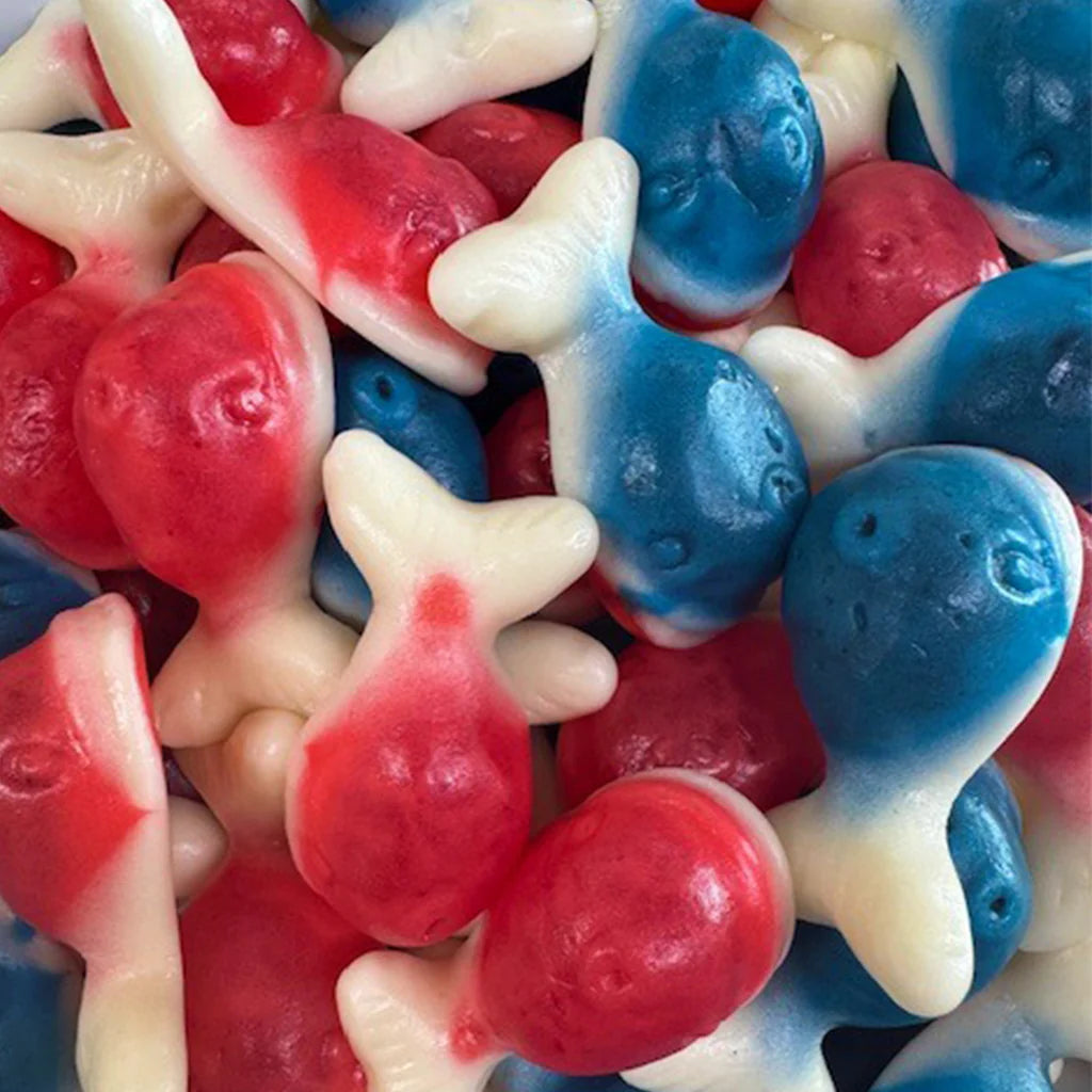 UK Kingsway Filled Whales- Strawberry & Raspberry flavours (100g)