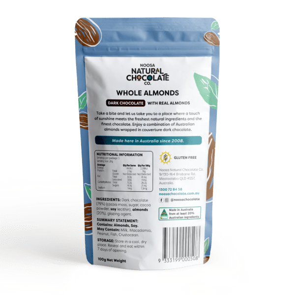 Australian Almonds Coated in Premium Dark Chocolate (100g)