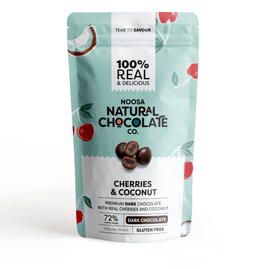 Cherries & Coconut Coated in Premium Dark Chocolate (100g)