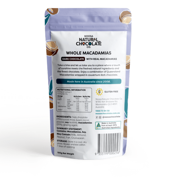 Queensland Macadamia Nuts Coated in Premium Dark Chocolate (100g)