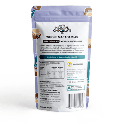 Queensland Macadamia Nuts Coated in Premium Dark Chocolate (100g)