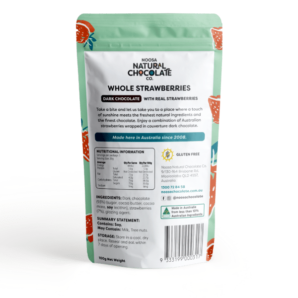 Australian Grown Strawberries Coated in Imported Dark Chocolate (100g)