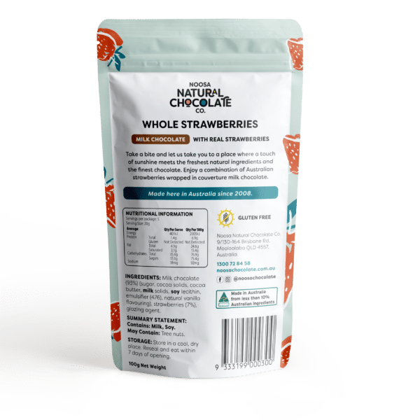 Australian Grown Strawberries Coated in Premium Milk Chocolate (100g)