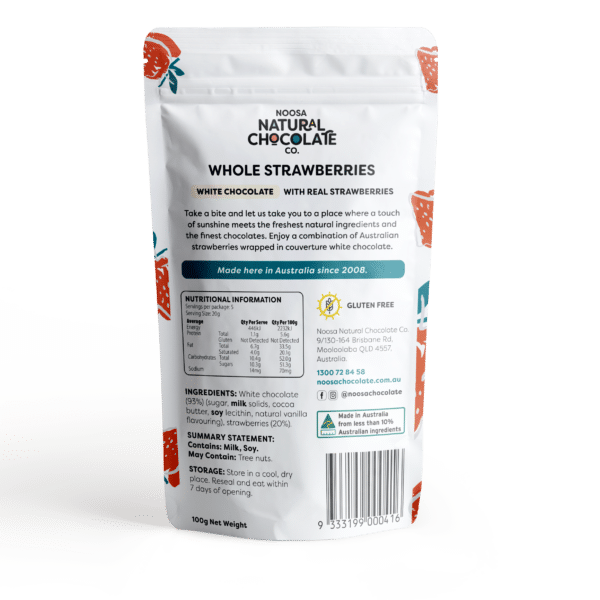 Australian Grown Strawberries Coated in Premium White Chocolate (100g)